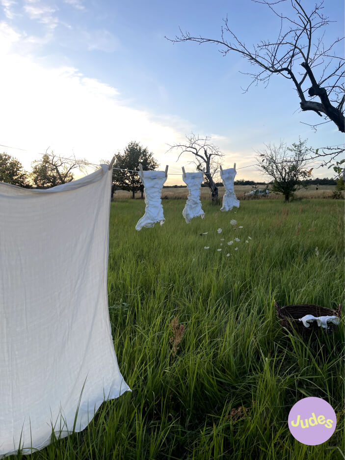 Cloth diapers drying outdoors in the environment